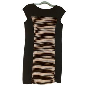 Y2K 90s Sheath Dress Black Tan Textured Ribbed